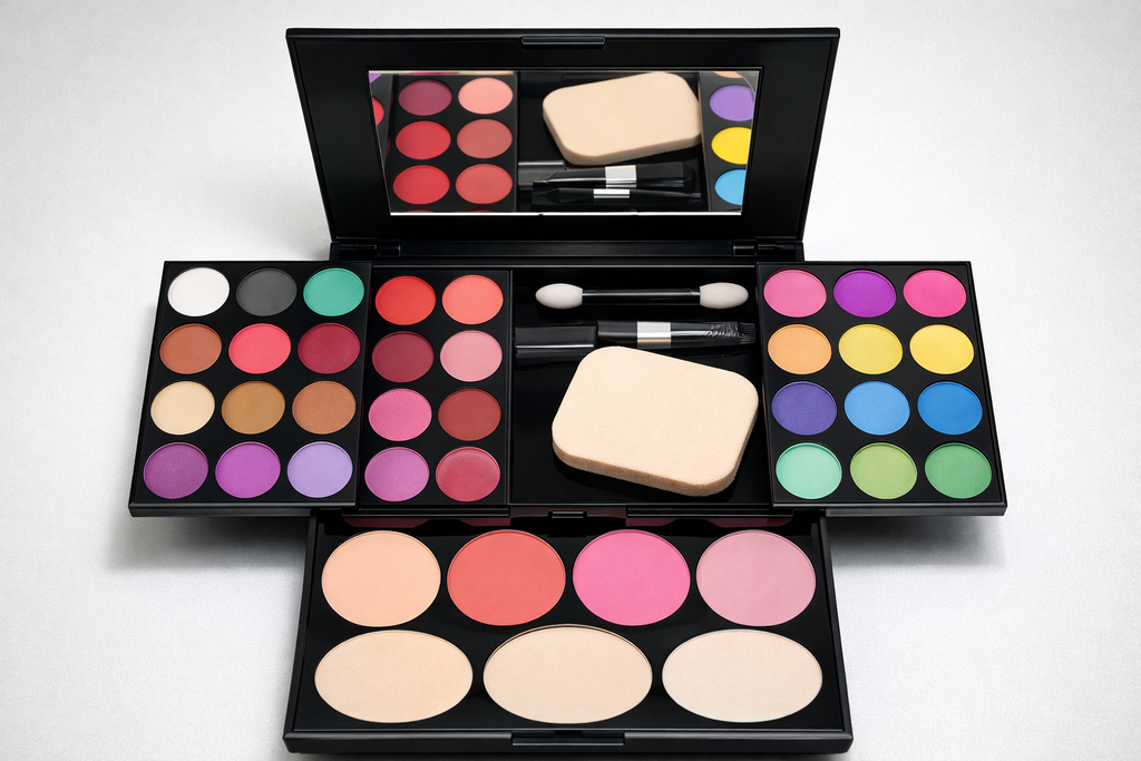 Les Essentiels Arvella – Palette Maquillage Complète 3 Étages (Yeux, Lèvres & Teint)