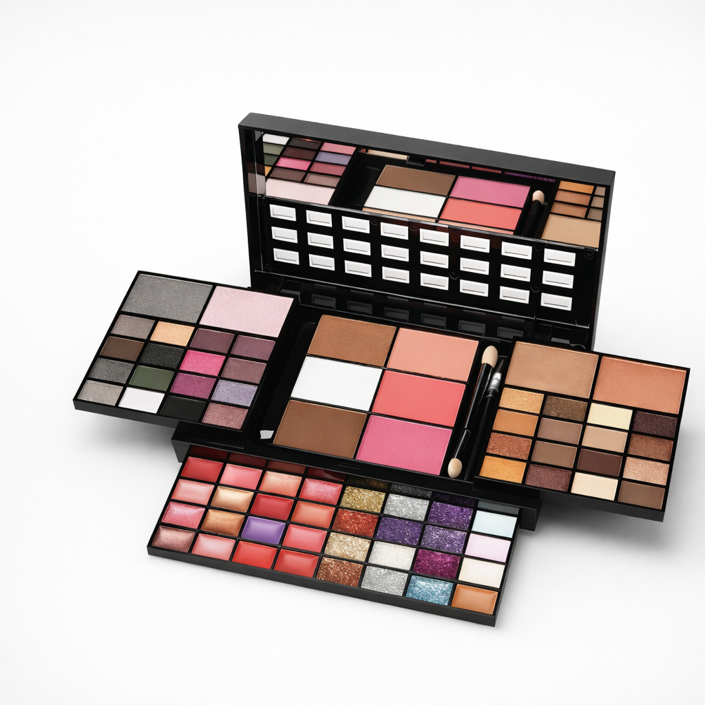 Coffret Maquillage 74 Couleurs – Palette Complète Gloss à Lèvres, Blush, Fards à Paupières & Enlumineur