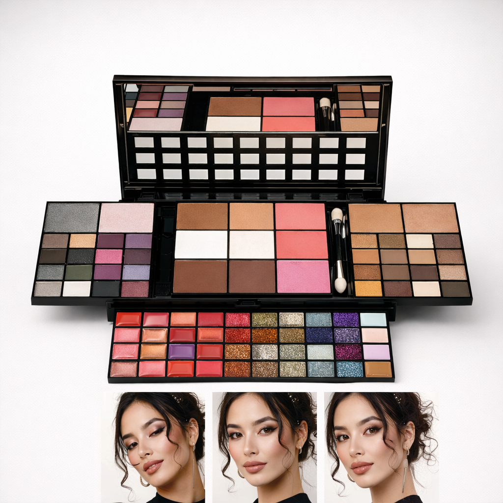 Coffret Maquillage 74 Couleurs – Palette Complète Gloss à Lèvres, Blush, Fards à Paupières & Enlumineur